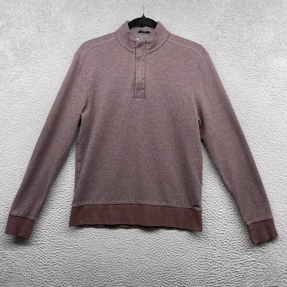 Hugo Boss Mens Sweater Red Knit Long Sleeve 1/2 Zip Mock Neck Logo Size S